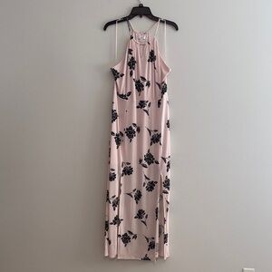 Candie's Pale Pink Halter Maxi Dress with Black Floral Pattern